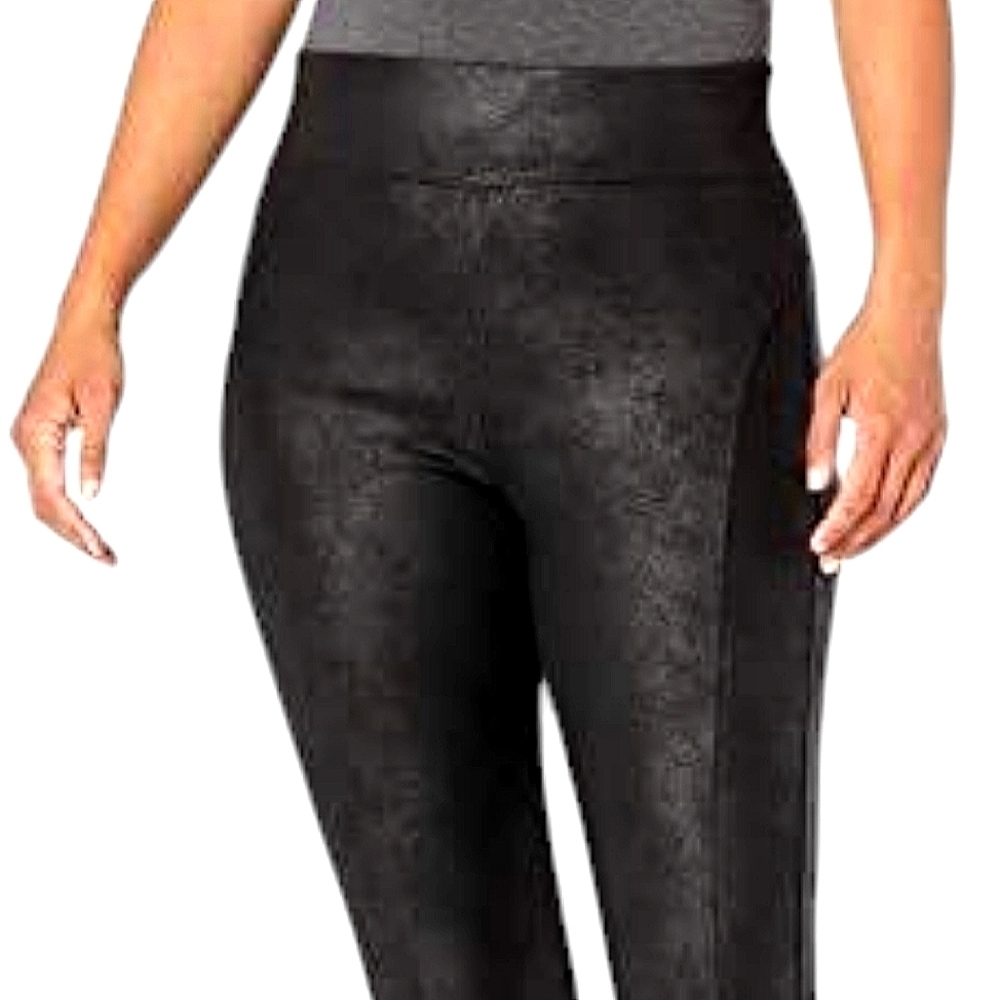 DEMOCRACY M Glider Black Faux Leather Look Pull On Leggings Minimalist Classic